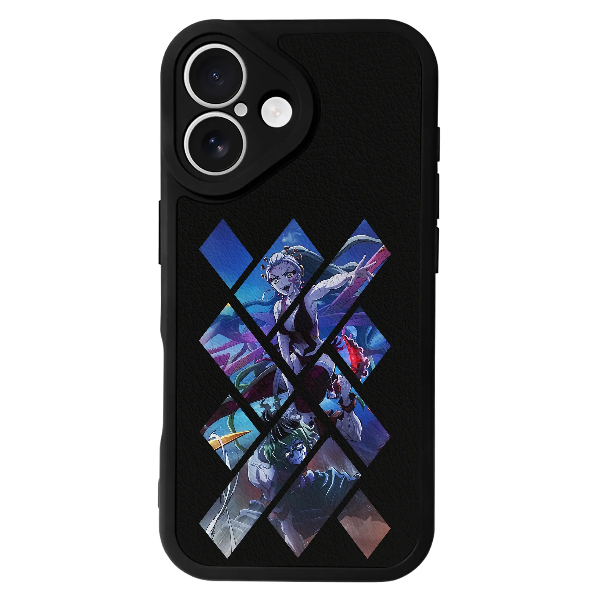 鬼滅の刃 グッズ,堕姫 - IPhone 16シリーズ対応 ・ シリコンスマホケース ・ レザー調 ・ 高精度フィット ・ 耐衝撃 ・ ワイヤレス充電対応 ・ 精密カット